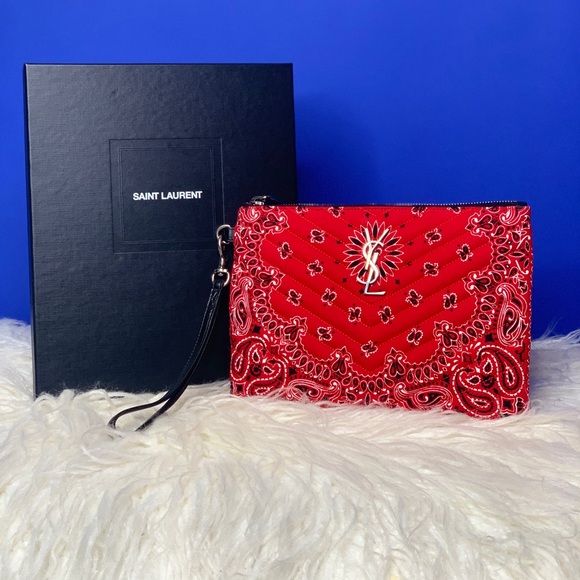 Yves Saint Laurent Handbags - YSL Red Bandanna Medium Cotton Clutch Pouch